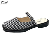 Deformed Heel Autumn Luxury Chain Square Head Shallow Flat Shoes Women's Lazy Loafer Casual Flat Square Heels Lolita