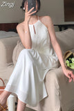 Solid Sleeveless Chiffon Dress for Women Elegant Female White Dresses Korean Fashion Vestidos Suspenders Summer 2023