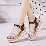 Sandals And High-Heeled Roman Pine Cream Sandals Round Head Water Drill Bohemian