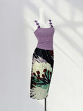 Zingj Bird Handmade Crochet Purple Flower Sling Vest Female Summer Outside Wear Summer Dopamine Top