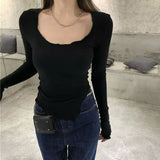 Zingj T-Shirt Women's Autumn Tight Slim Long Sleeve Bottom Shirt 2024 New Short Design Sense Student