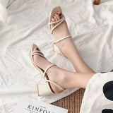 Fine Sandals Women 2025 New Medium Heds Of Cool Slippers Women Wear Coarse Heel With Women's Shoes Korean Version Of The Square