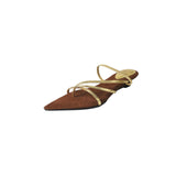 Holiday Roman Wind Two Wearing Sandals Word With Pointed Gold Fine Heel Shoes Outside Wearing Cool Slippers