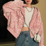 Y2K Pink Leopard Print Zipper HoodieOutfit
