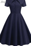 Peter pan Collar Women Dress Summer Single Breasted Elegant Vintage A Line Dress Short Sleeve Midi Party Office