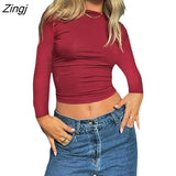 Women Trendy T-Shirt Sexy Solid Color Long Sleeve Fitted Cutout Open Back Going Out Tops Streetwear for Females