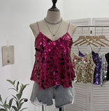 Shoot Hottie Sexy Night Club Heavy Bling Flash Shiny V Tie Sling Vest Sleeveless Top