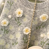 Autumn And Winter Heavy Industry Flowers Women Knitted Cardigan Fashion Women Sweet Sweater Women Coat