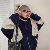Contrast Color Block Bomber Jacket-Outfit