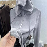 Zingj Age Reduction Double-Sided Hoodie Long Sleeve T-Shirt Buttons, Thick And Warm