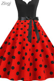 Women Dot Print Dress Summer Sexy V-neck Sleeveless Elegant Vintgae Party Dress Vestidos S~3XL Robe