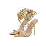 Pointed Cross-Lace Fashion Shoes Women 2025 Summer High Heel Fine Belt Combination