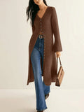 Retro Elegant Long-Sleeved Jacket Knitted Sweater Medium Long