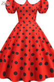 Dot Vintage Dress Women Summer Pink Rockabilly Office Party Dress Casual Peter Pan Collar Sundress