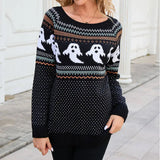 And Winter New Sweater Women's Halloween Ghost Retro Wave Point Long-Sleeved Knitted Shirt