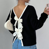 And Winter New Sweater Women's Fashion Back Bow Decorated Round Collar Knitted