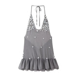 Women's Summer Sexy Hanging Neck Dew Back Brightle Leaf Side Dress