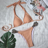 Zingj Sexy Bikini Color Female Split Strap Deluxe Crystal Diamond Swimsuit Metal Accessory