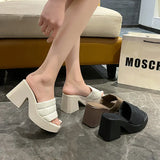 Size Slippers New Simple Solid Color Flip-Ops Wear Square Head Thick With High Beach Wind Lady