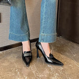 New Retro Pointed Sister Temperament Single-Shoe Women Black Commuting Fine Leather French High Heels