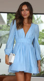Zingj Years Of Fashion New Show Thin Deep V Close Waist Pleated Skirt Place Long Sleeve Dress