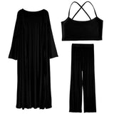 Lazy Wind Loose Long Open Shirt Plus Short Skirt Suit Women's Sling Vest Trousers Three-Piece