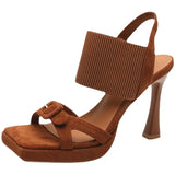 Table Toe Square Head Sandals Women 2025 Summer New Net Red Word With Skirt Fine Heel