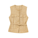 Women's Clothing 2025 Spring/Summer Button Collar Sleeveless Vest Topess Female