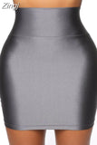 Women High Waist Casual Solid Soft Skirt Elastic Waist Bodycon Short Mini Pencil Skirt Slim Faux Leather Stretch