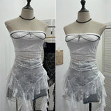 Gothic Lace Tective Sexy Sleeveless Top Irregular Ribbon Decor Punk Wrap Chest Vest