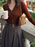 Forest] Port Wind Autumn And Winter New Retro Thin Temperament Collar Knitted Shirt Long Sleeve Repair
