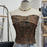 Style Retro Brae Waist-Dyed Wear Sexy Shoulder-Wrapped Sleeveless Top
