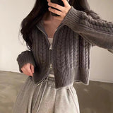 Autumn And Winter New Korean Version Of INS Retro Temperament Students Double Zipper Splet Sweater Coat Women Knitted Open