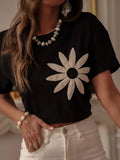 Version Is Good Thin Three-Dimensional Embroidery Folds Soft Thin Breathable Round Neck Short Sleeve