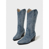 Embroidery Western Knight Boots Cowboy Boots Coarse And Pointed Temperament Skinny Size Size Women's