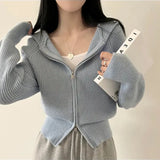 Vintage Knitted Hooded Zip Up Cardigan-Outfit