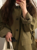 Spring Autumn Long Loose Casual Chic Trench Coat for Women Turn-down Collar Pockets Single Breasted Korean Fashion