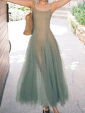 Summer New Temperament Slim Comfortable Design Small Fashion Art Green Dress Two Sets Of