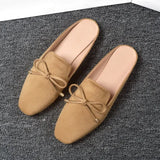 And Autumn New Bag Head Half Slippers Women Lazy Outside Wearing Flat Shoes Bow Muller Shoes Large Size 41-44