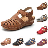 Summer New Large-Size Hole Shoe Bag Head Retro Sandals Magic Sticker Hollow Slope And Round Head Women's
