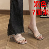 Water Drill Transparent Crystal And Beautiful Sandals Women's Summer Coarse Slippers High Heels Wearing A Cool Drag