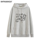 Cotton Cotton Composite Milk Silk 350G) Autumn And Winter New Cat Print Loose Hooded