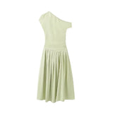 Summer New Women's Temperament Elegant Fashion High-Waisted Solid Color Long