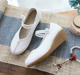 Zingj Heels Single Shoes Pure Color Plain Spring And Autumn Cloth Shoes Jacquard Cotton Buckle Retro Women's