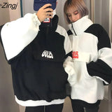 Women Couple Clothing Loose Harajuku All-match Korean Style Womens Soft Daily Sweatshirts Trendy Patchwork Lovely