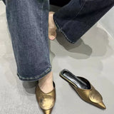 Half Slippers Women Wear 2025 Spring New Pointed Cool Slippers Metal Buckle Retro Lazi Lazier
