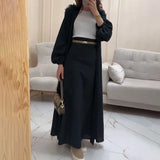 Women's Dress Ribbon Bubble Sleeve Middle East Dubai Elegant Cardigan Tying Bra Strap Half Body Two-Piece