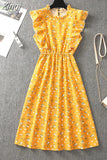 Women Summer Polka Dot Chiffon Dress Short Sleeve Party Sweet Slim A-Line Casual Elastic Waist Elegant Midi Dresses Robe