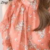 Off Shoulder Floral Blouses Women Summer Elegant Office Lady Chiffon Shirt Korean Fashion Long Sleeve Tops Blusas