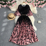 Zingj Ripe Wind Retro Temperament Three House Wrinkled A-Word Pleated Waist Show Thin Print Sleeve Round Collar To Receive Five Points Dress